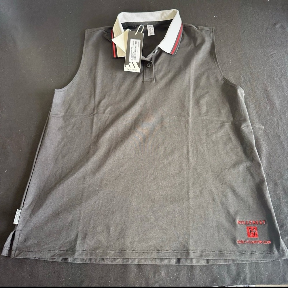 Adidas NWT Women's Black Sleeveless Knit Collared Polo Shirt M Golf